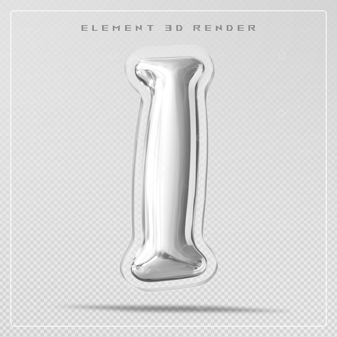 Elemento 3D Letra I Prata Para Composição PSD
