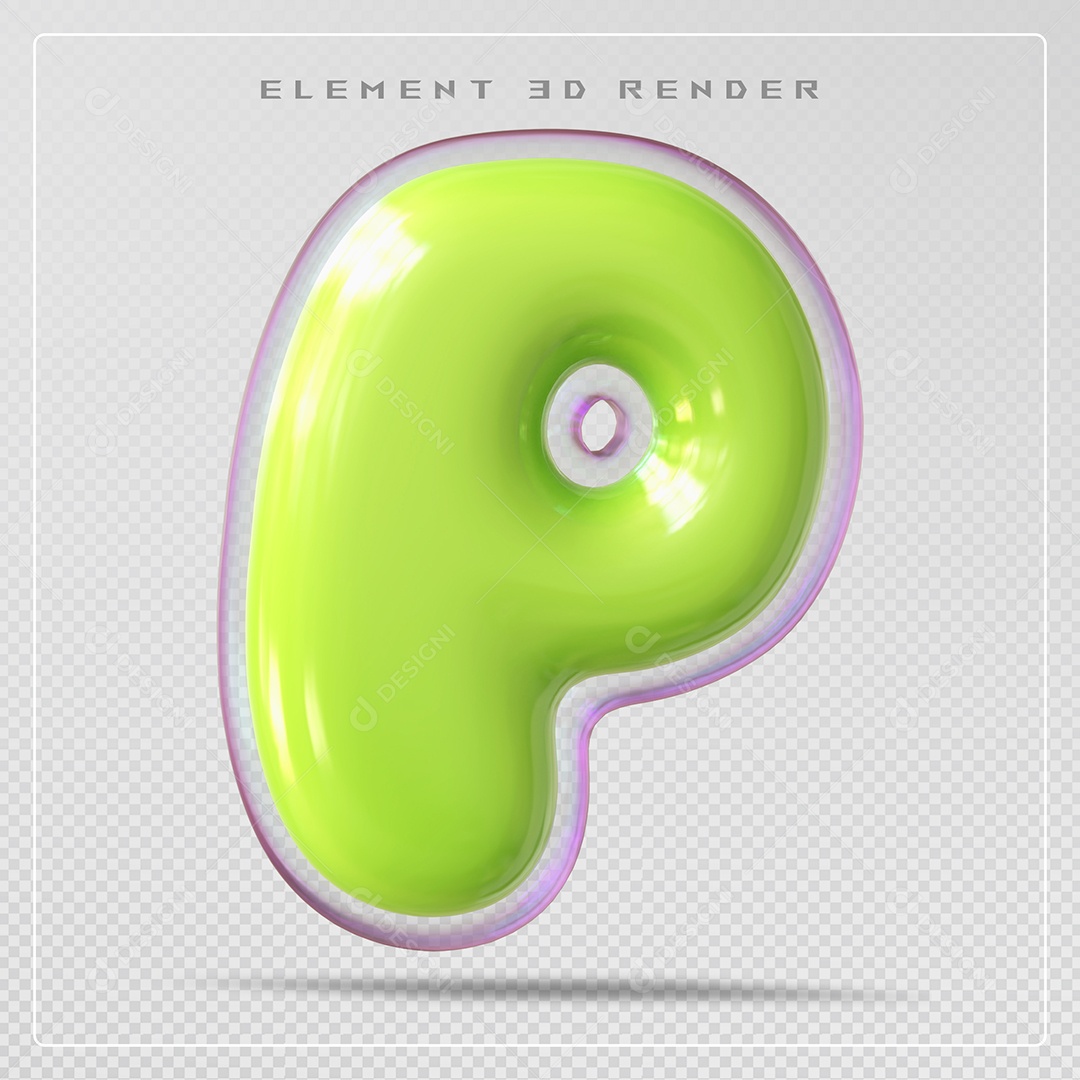 Elemento 3D Letra P Verde Para Composição PSD