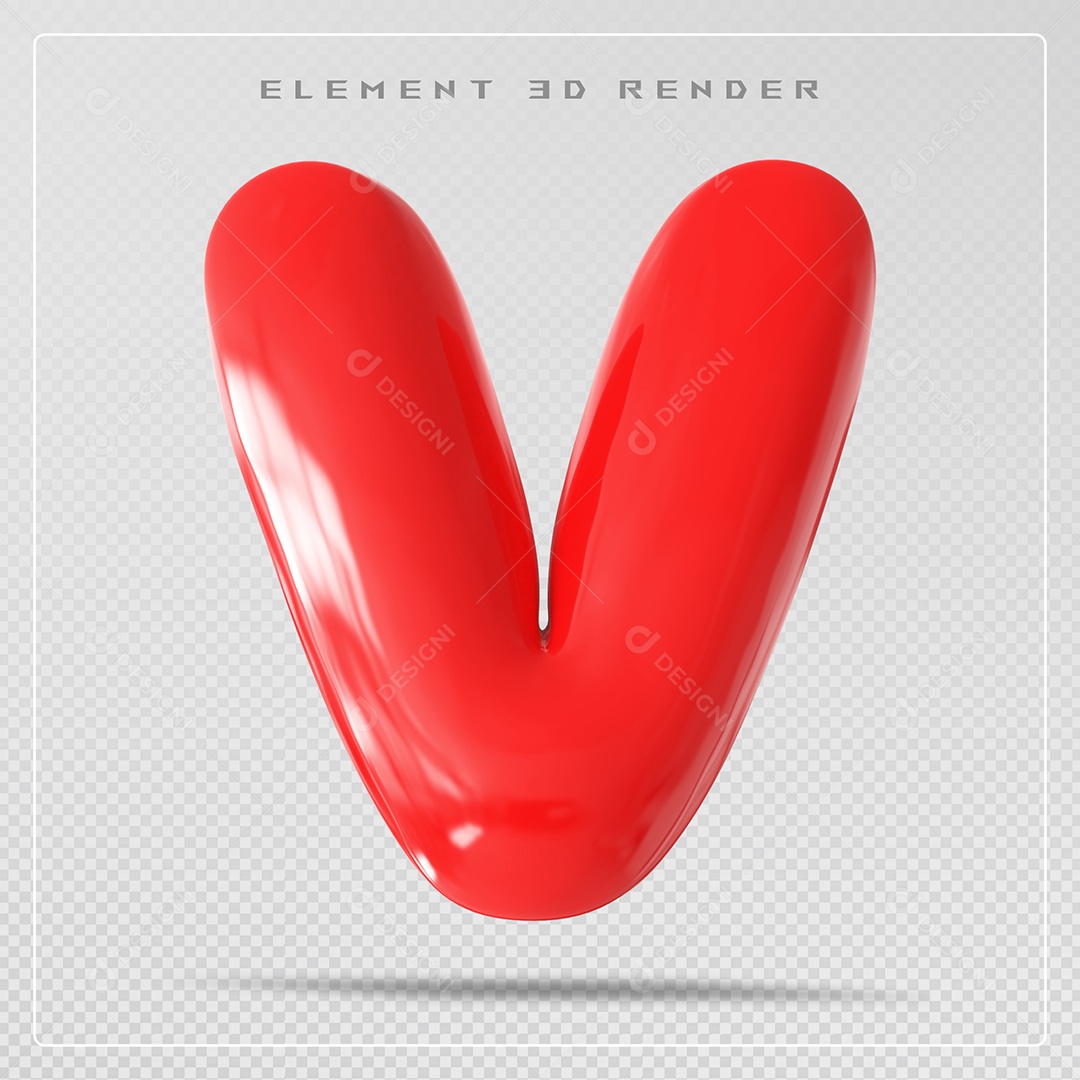 Elemento 3D Letra V Vermelho Para Composição PSD