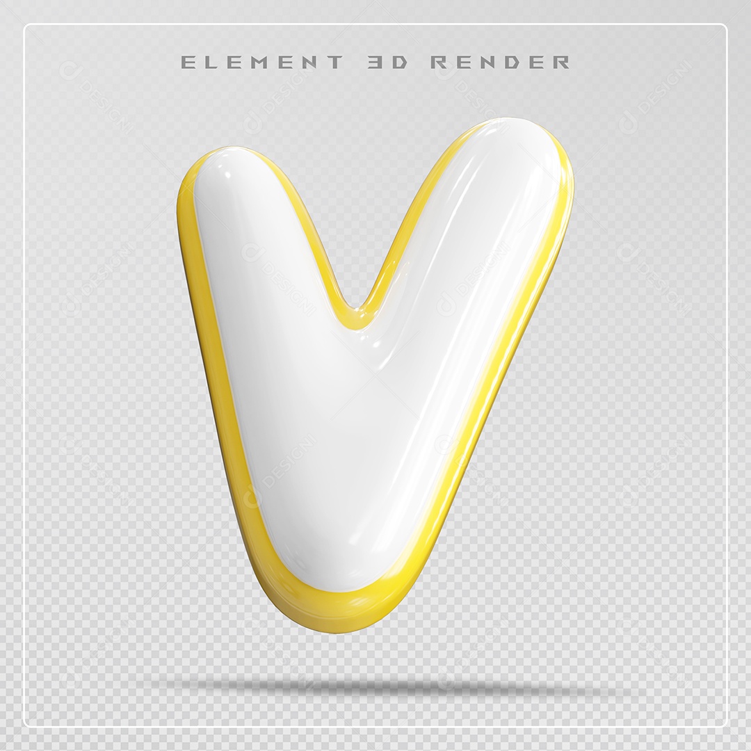 Elemento 3D Letra V Branco Para Composição PSD