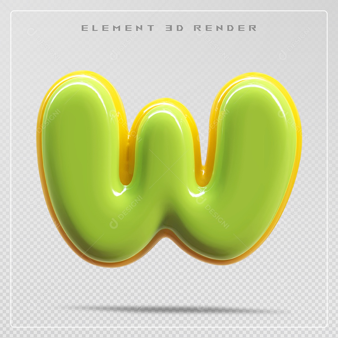Elemento 3D Letra W Verde Para Composição PSD