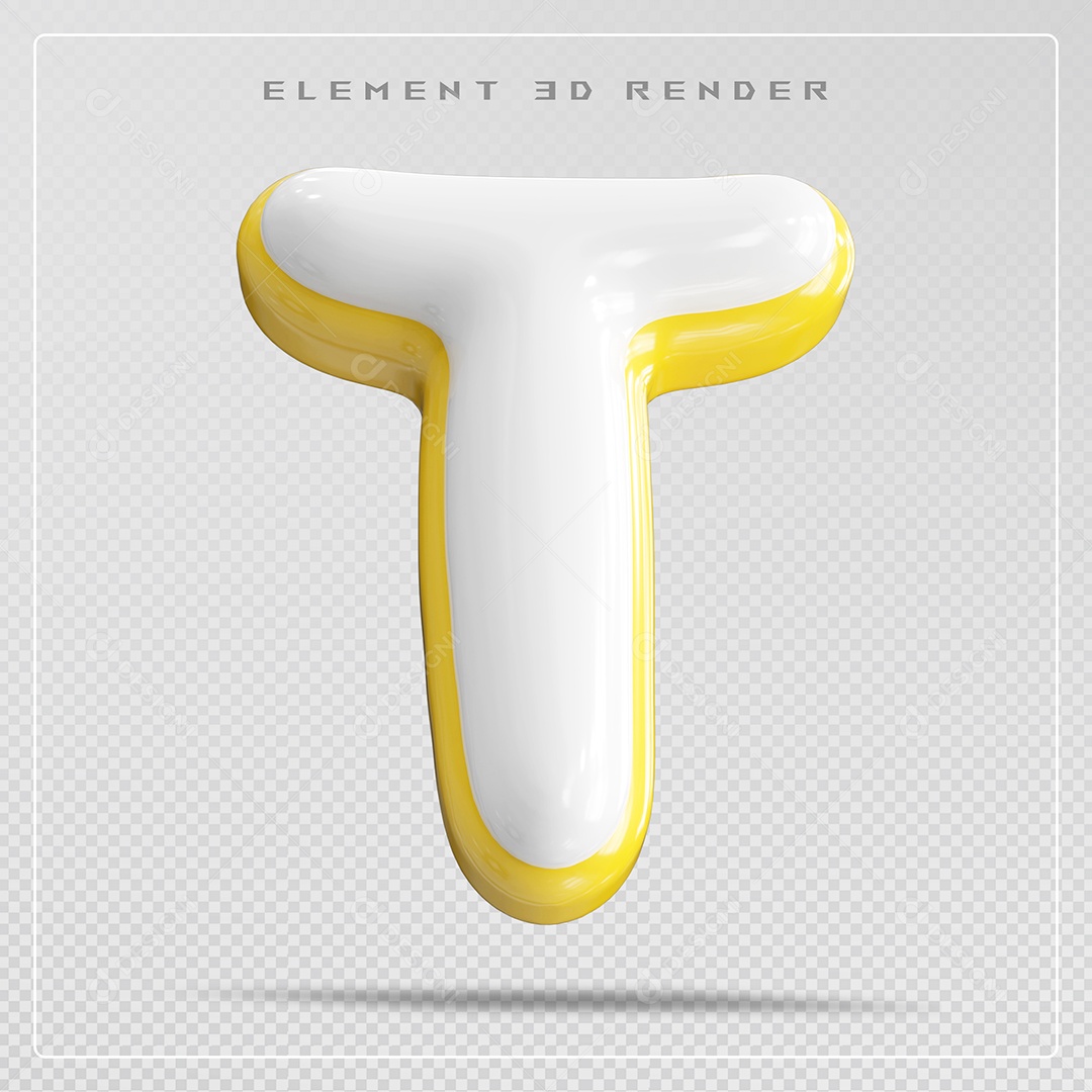 Elemento 3D Letra T branco Para Composição PSD