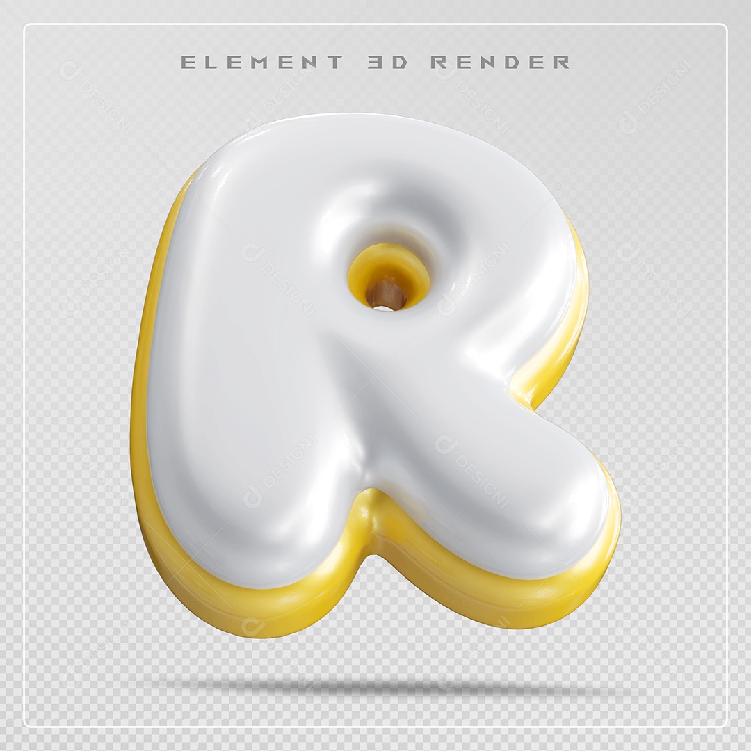 Elemento 3D Letra R Branco Para Composição PSD