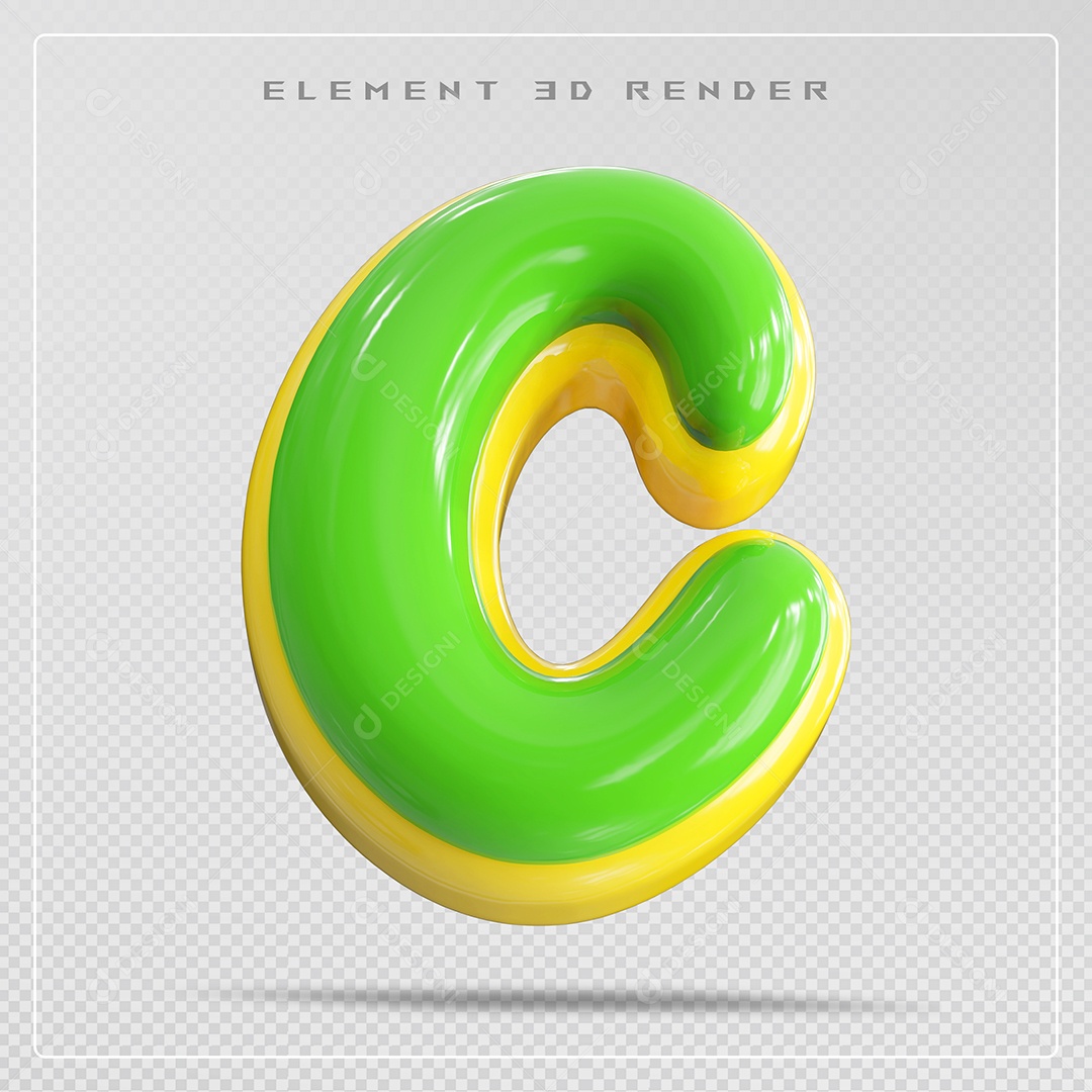 Elemento 3D Letra C Verde Para Composição PSD