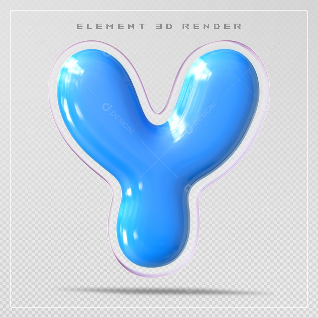 Elemento 3D Letra Y Azul Para Composição PSD