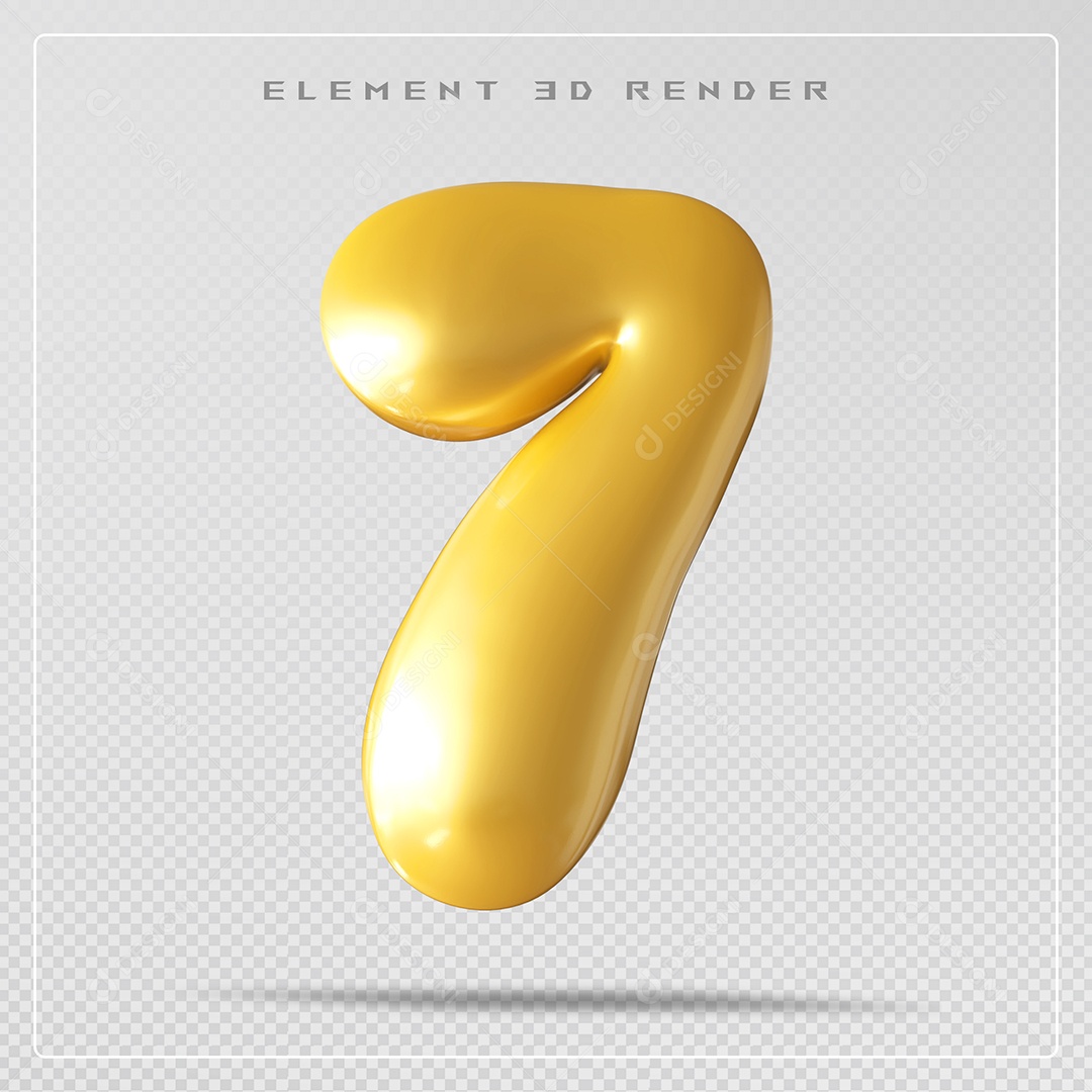 Elemento 3D Número 7 Dourado Para Composição PSD