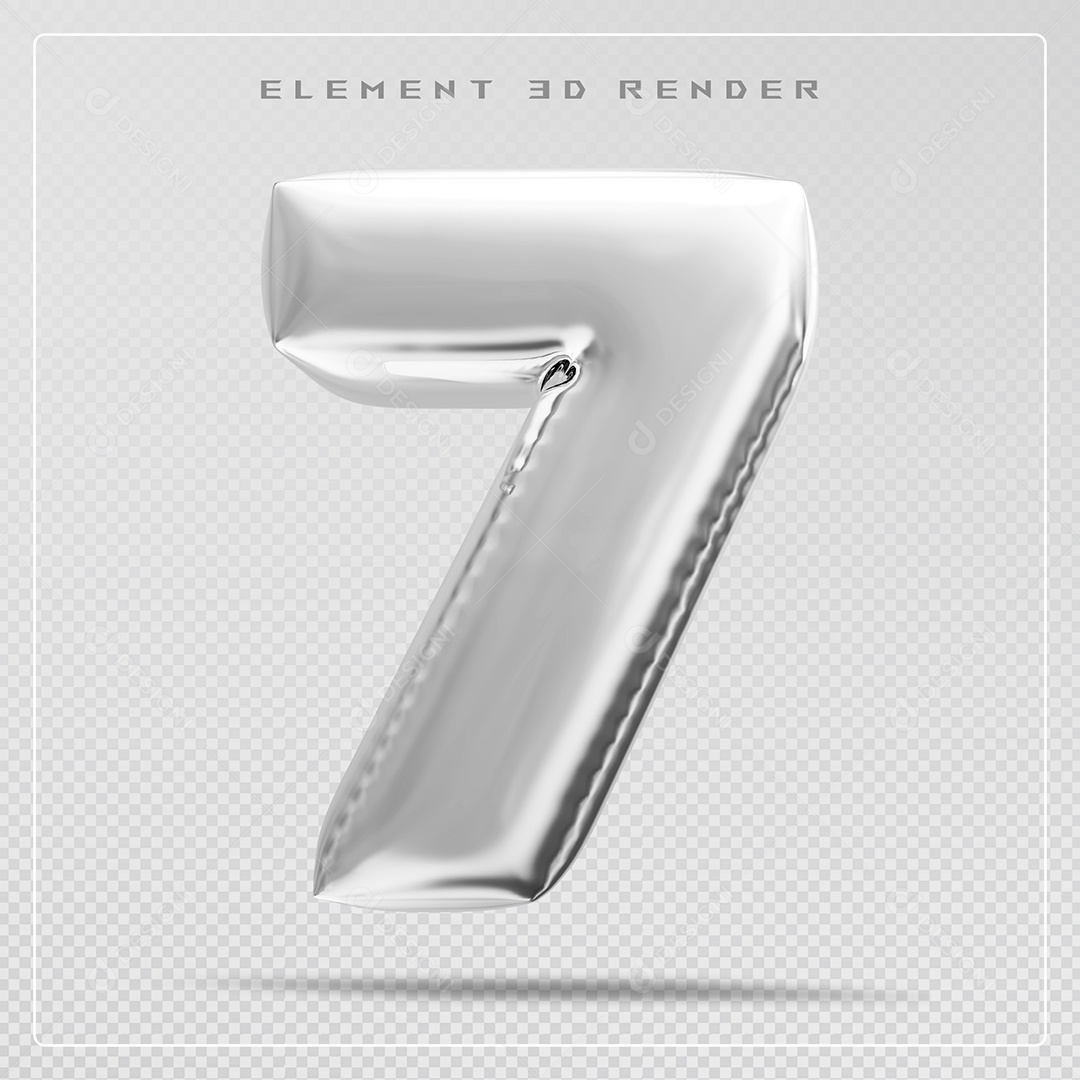 Elemento 3D Número 7 Prata Para Composição PSD