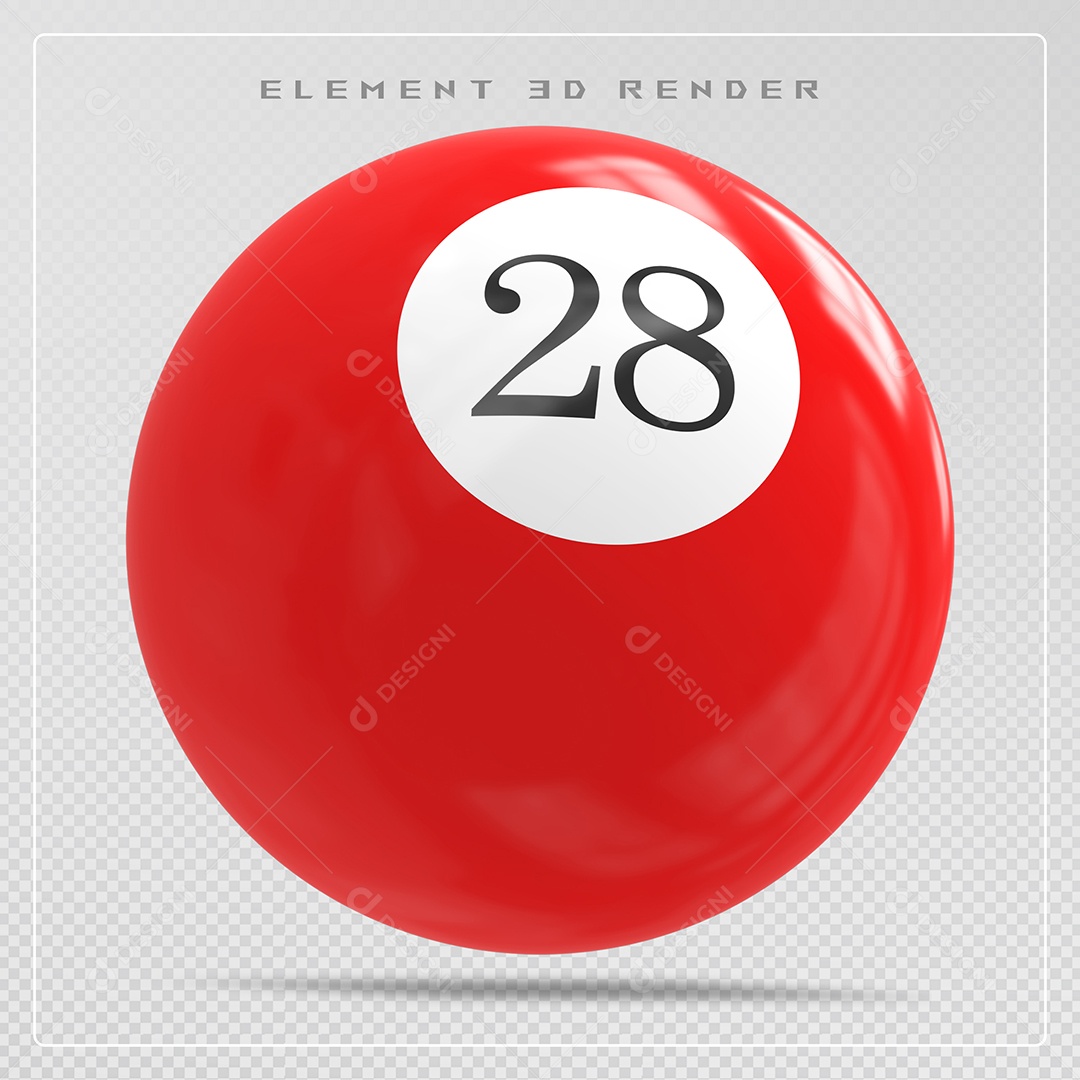 Bola de Bilhar Número 28 Vermelha Elemento 3D para Composição Sem Fundo