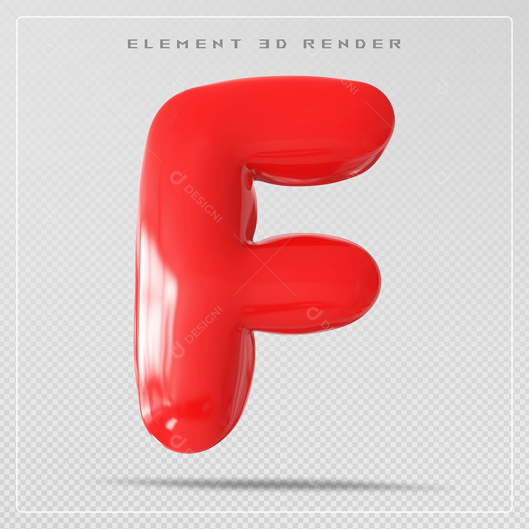 Elemento 3D Letra F Vermelho Para Composição PSD