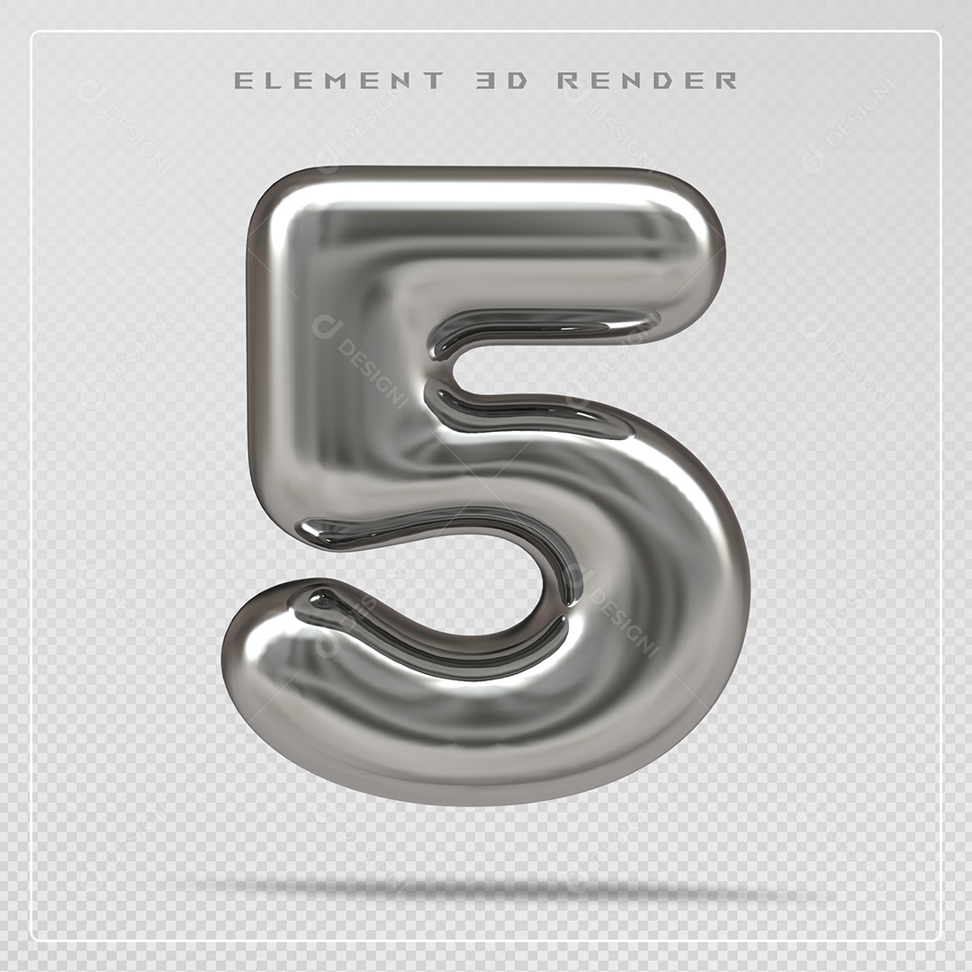 Elemento 3D Número 5 Prata Para Composição PSD