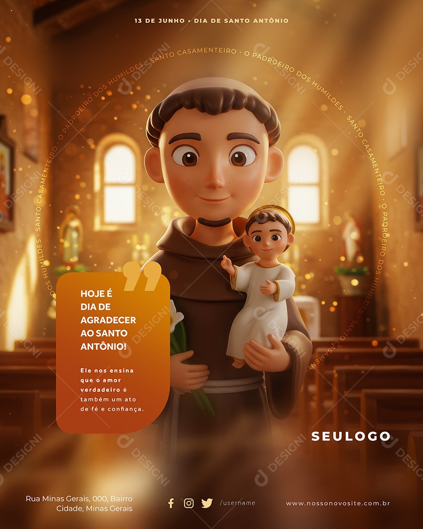 Hoje é Dia De Santo Antônio 13 De Junho Social Media PSD Editável