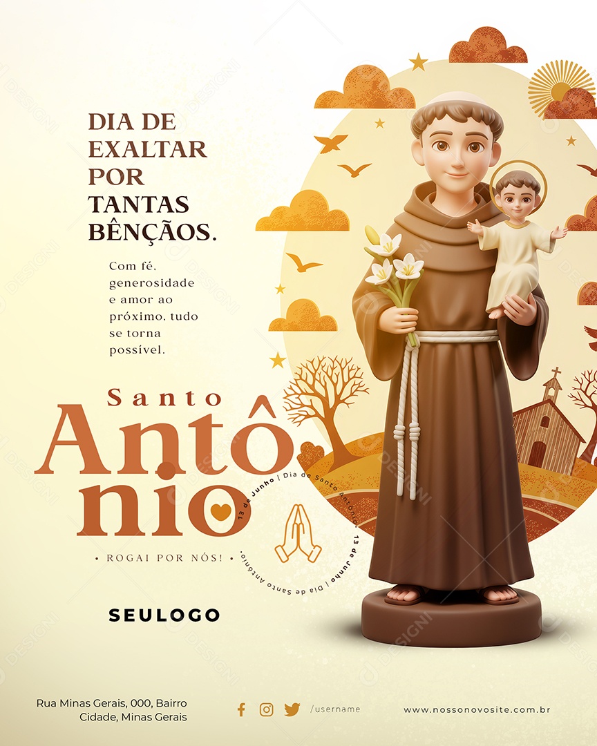 Dia De Santo Antônio 13 De Junho Social Media PSD Editável