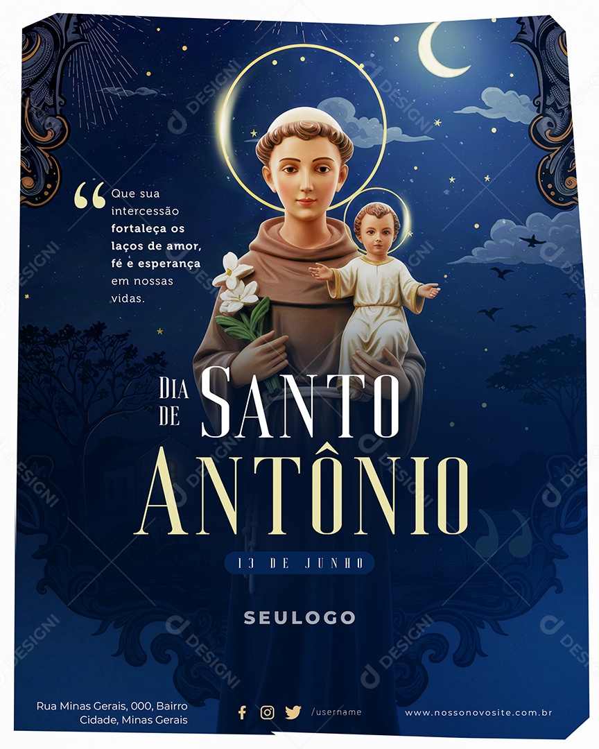 Dia De Santo Antônio 13 De Junho Social Media PSD Editável
