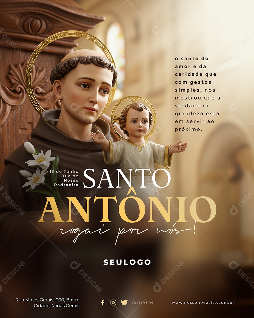 Dia De Santo Antônio 13 De Junho Vogai Por Nós Social Media PSD Editável