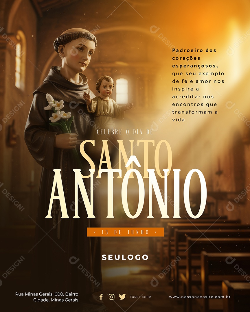 Celebro O Dia De Santo Antônio 13 De Junho Social Media PSD Editável
