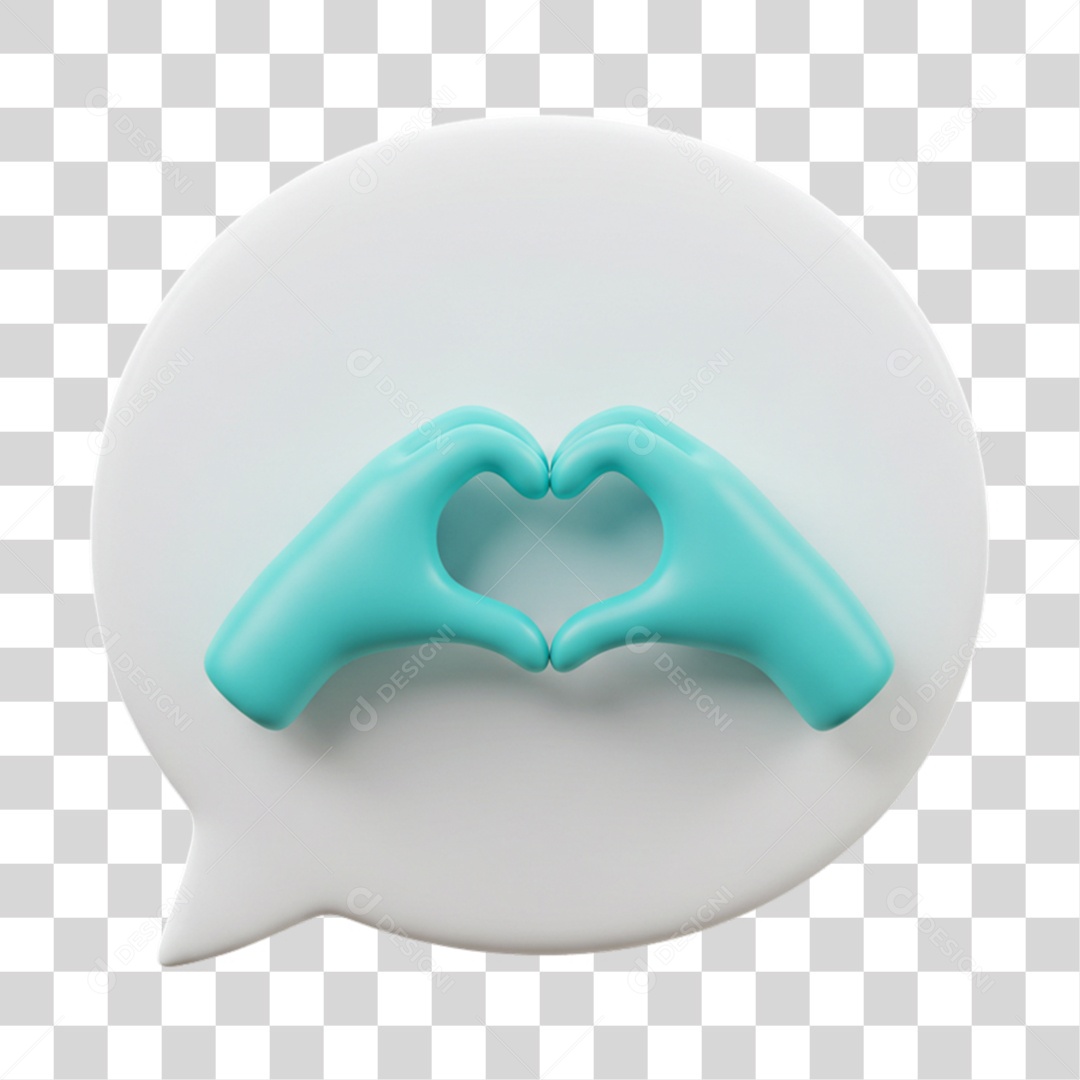 Elemento 3D Balão com Mãos Fazendo Coração PNG Transparente