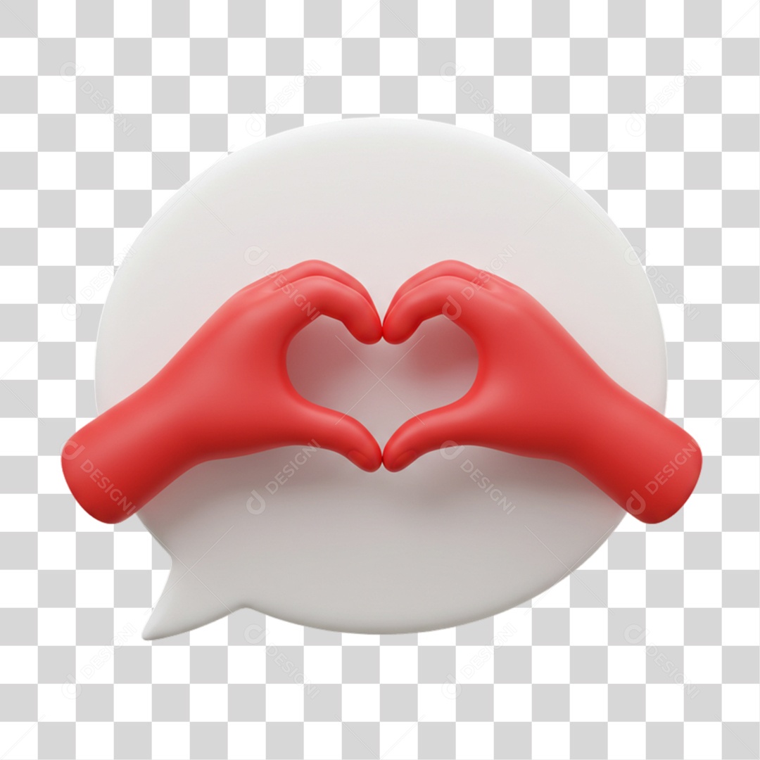 Elemento 3D Balão com Mãos Fazendo Coração PNG Transparente