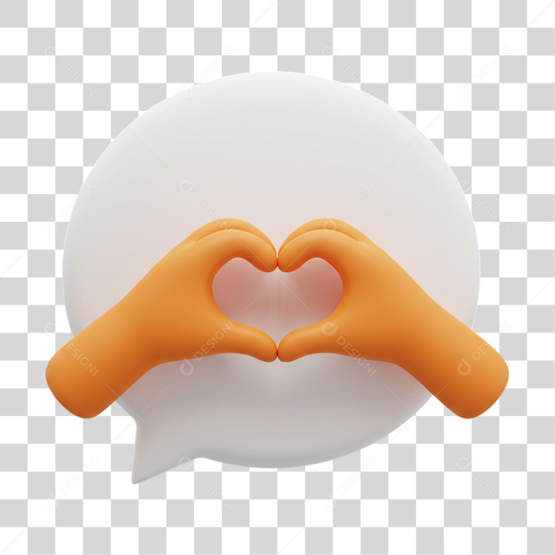 Elemento 3D Balão com Mãos Fazendo Coração PNG Transparente