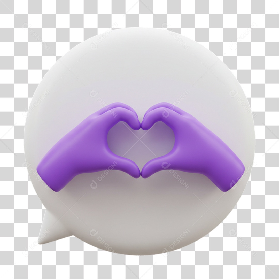 Elemento 3D Balão com Mãos Fazendo Coração PNG Transparente