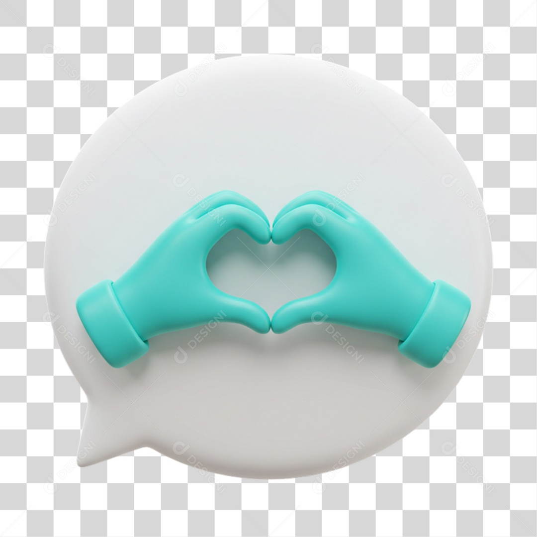 Elemento 3D Balão com Mãos Fazendo Coração PNG Transparente
