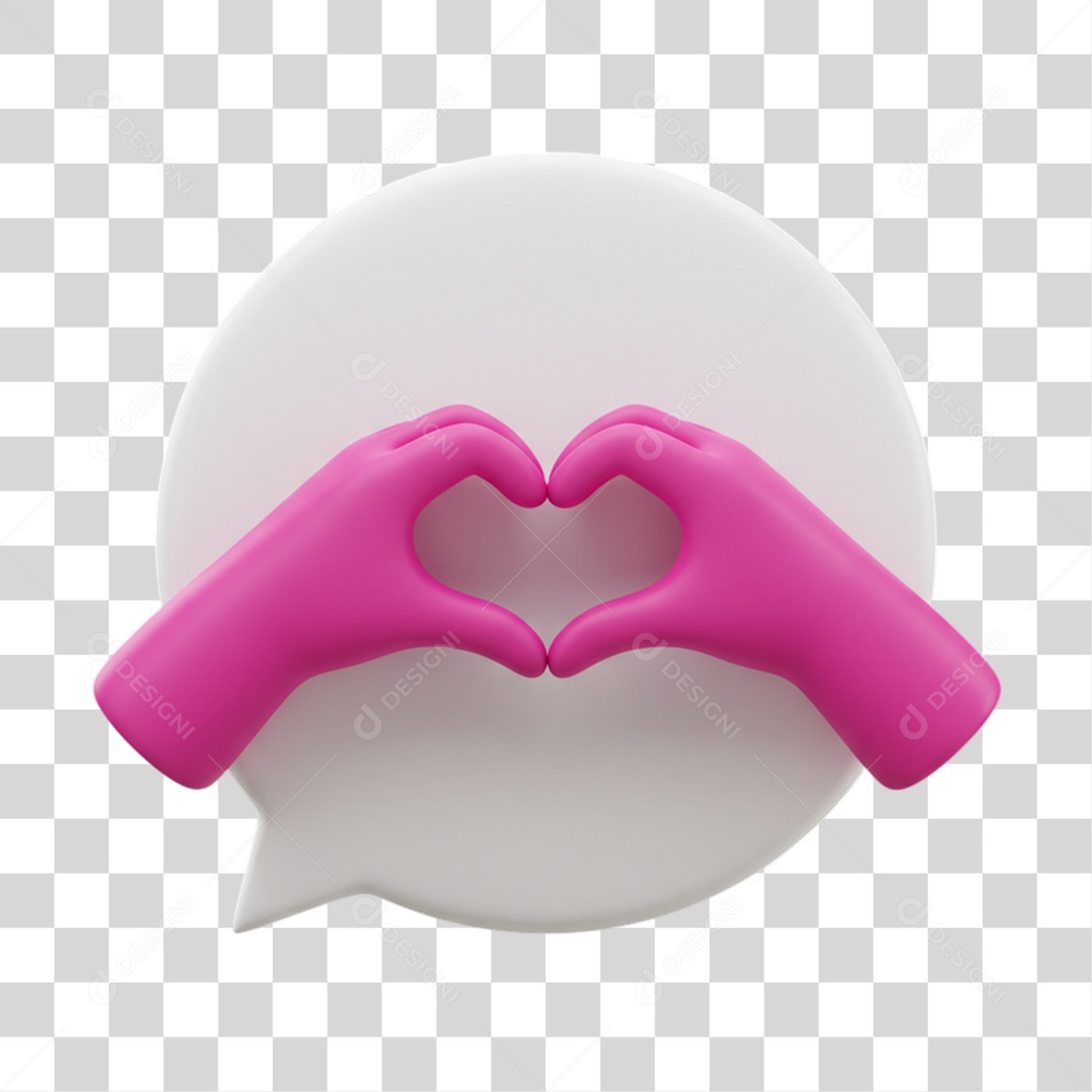 Elemento 3D Balão com Mãos Fazendo Coração PNG Transparente