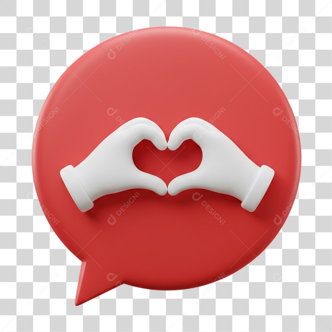Elemento 3D Balão com Mãos Fazendo Coração PNG Transparente