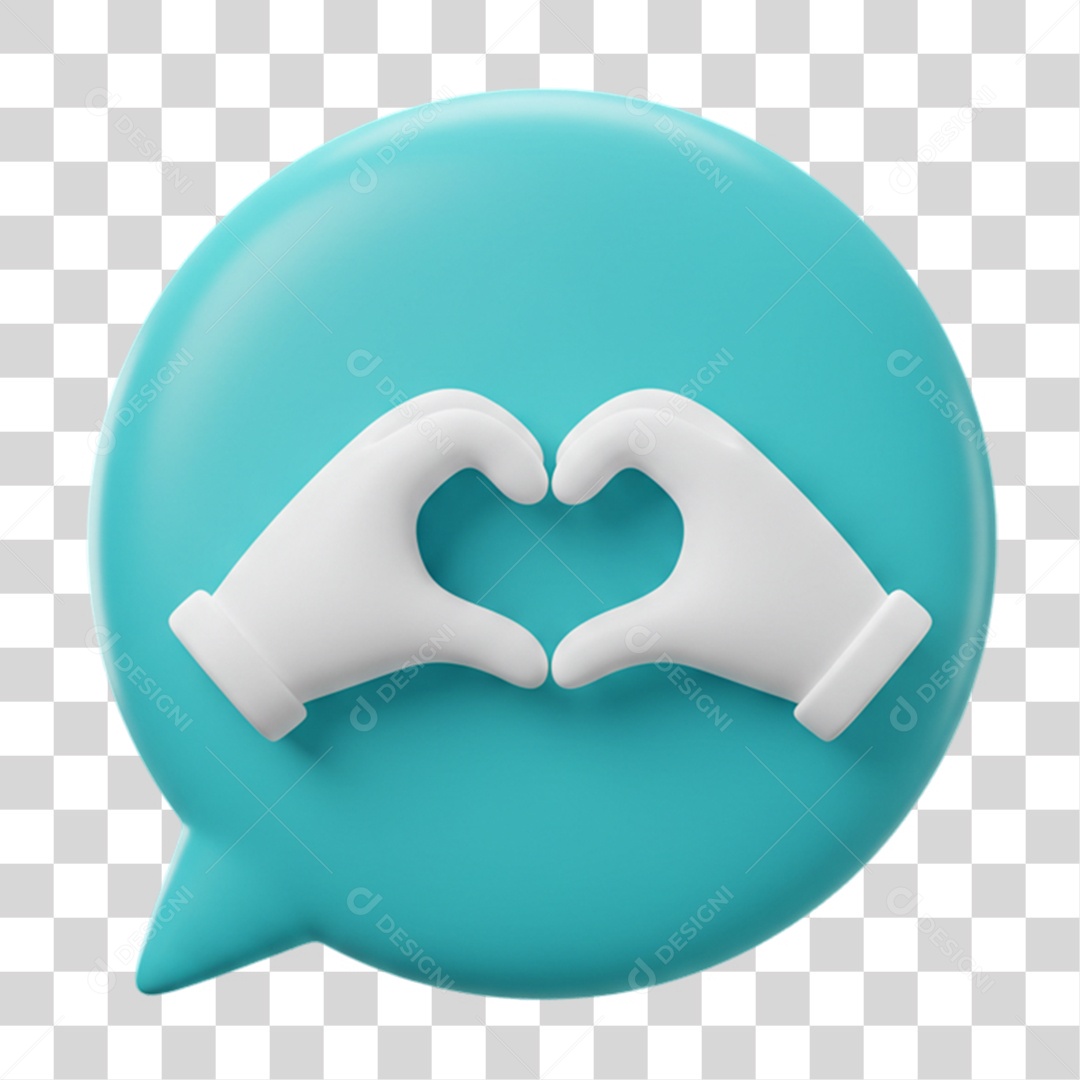 Elemento 3D Balão com Mãos Fazendo Coração PNG Transparente