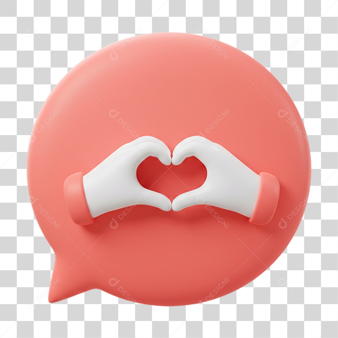 Elemento 3D Balão com Mãos Fazendo Coração PNG Transparente