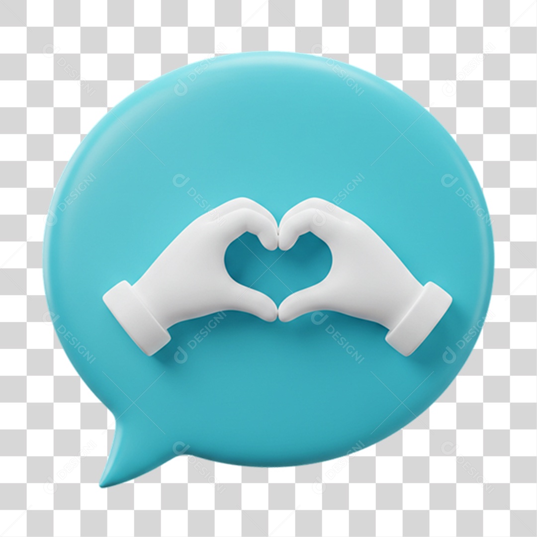 Elemento 3D Balão com Mãos Fazendo Coração PNG Transparente