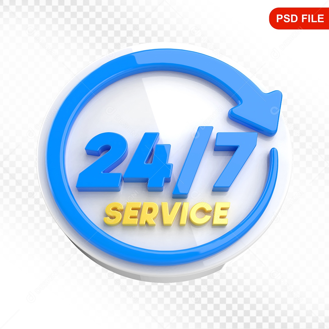 Elemento 3D Ícone Serviço 24 Horas 7 Dias Branco e Azul Para Composição PSD