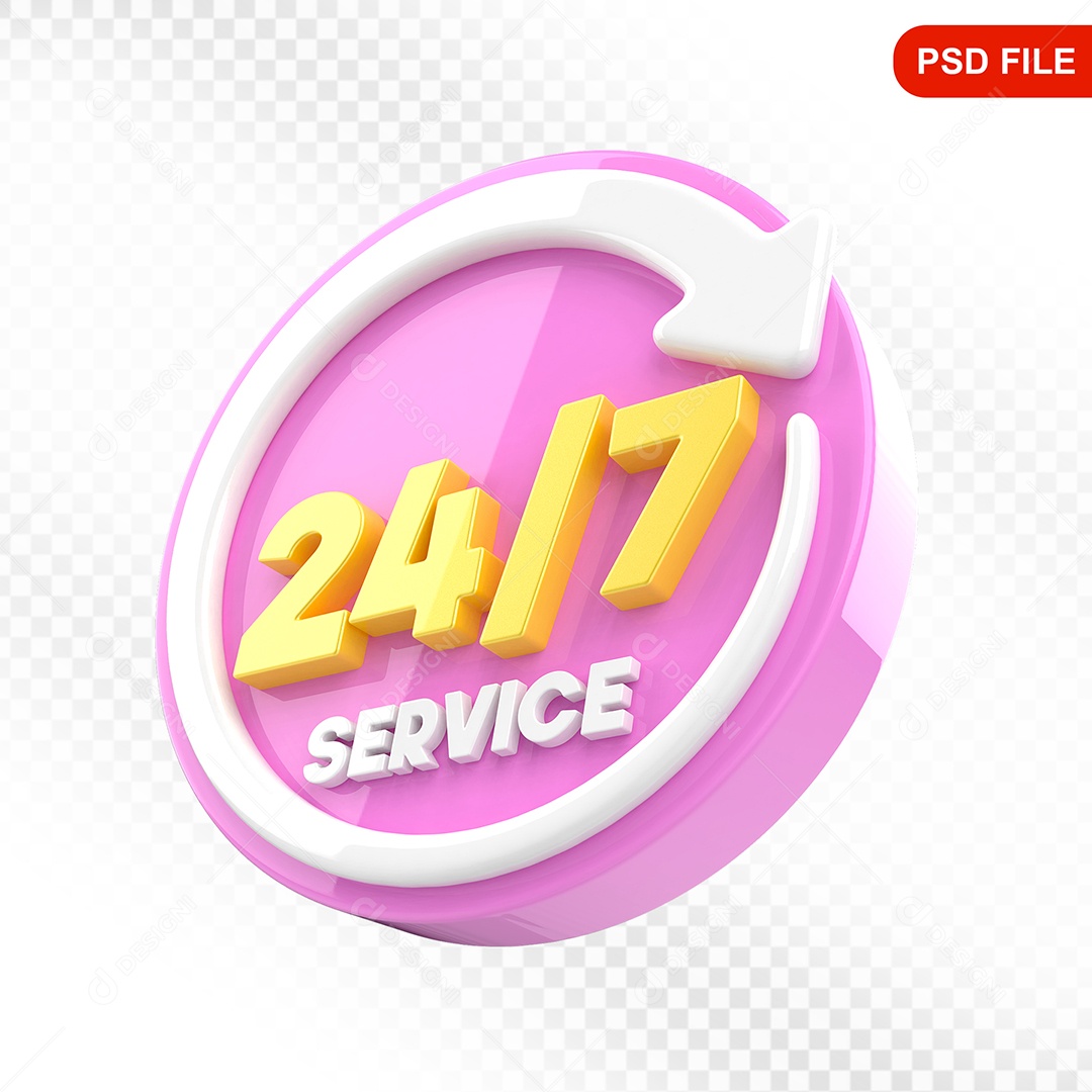 Elemento 3D Ícone Serviço 24 Horas 7 Dias Rosa e Branco Para Composição PSD