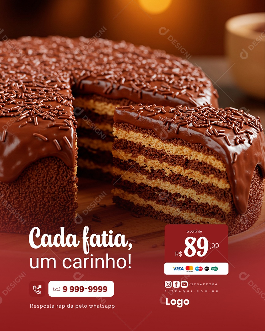 Doceria Cada Fatia um Carinho Social Media PSD Editável