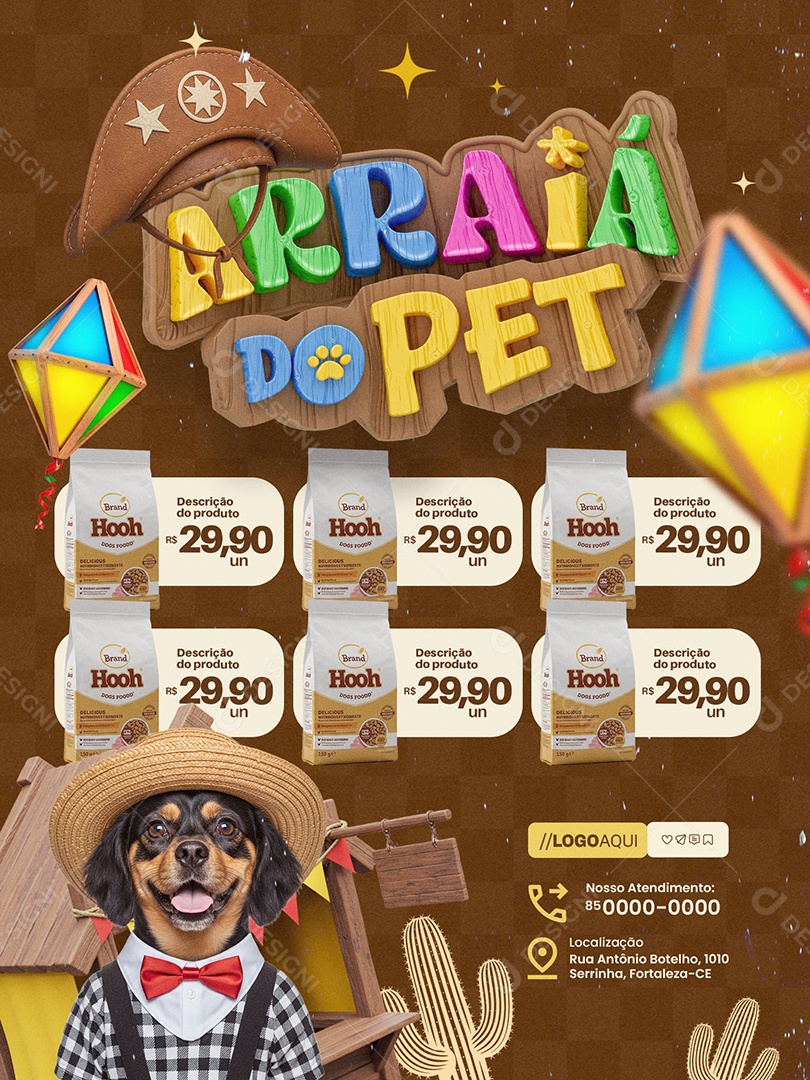 Encarte Petshop Arraiá do Pet Promoções Social Media PSD Editável