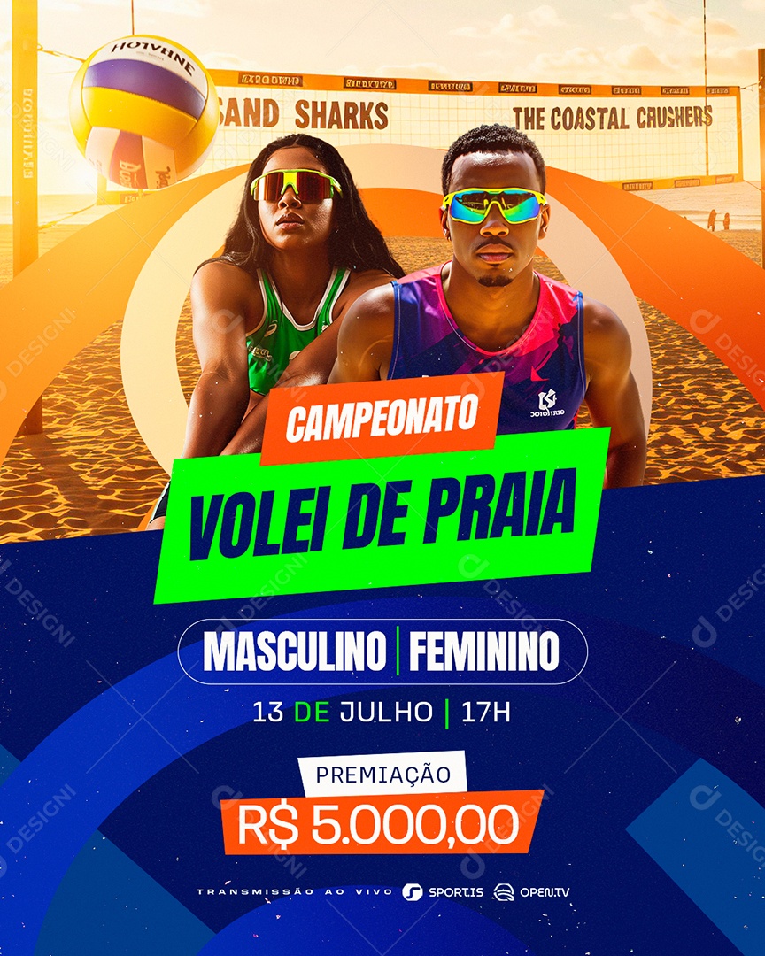 Campeonato De Vôlei de Praia Social Media PSD Editável