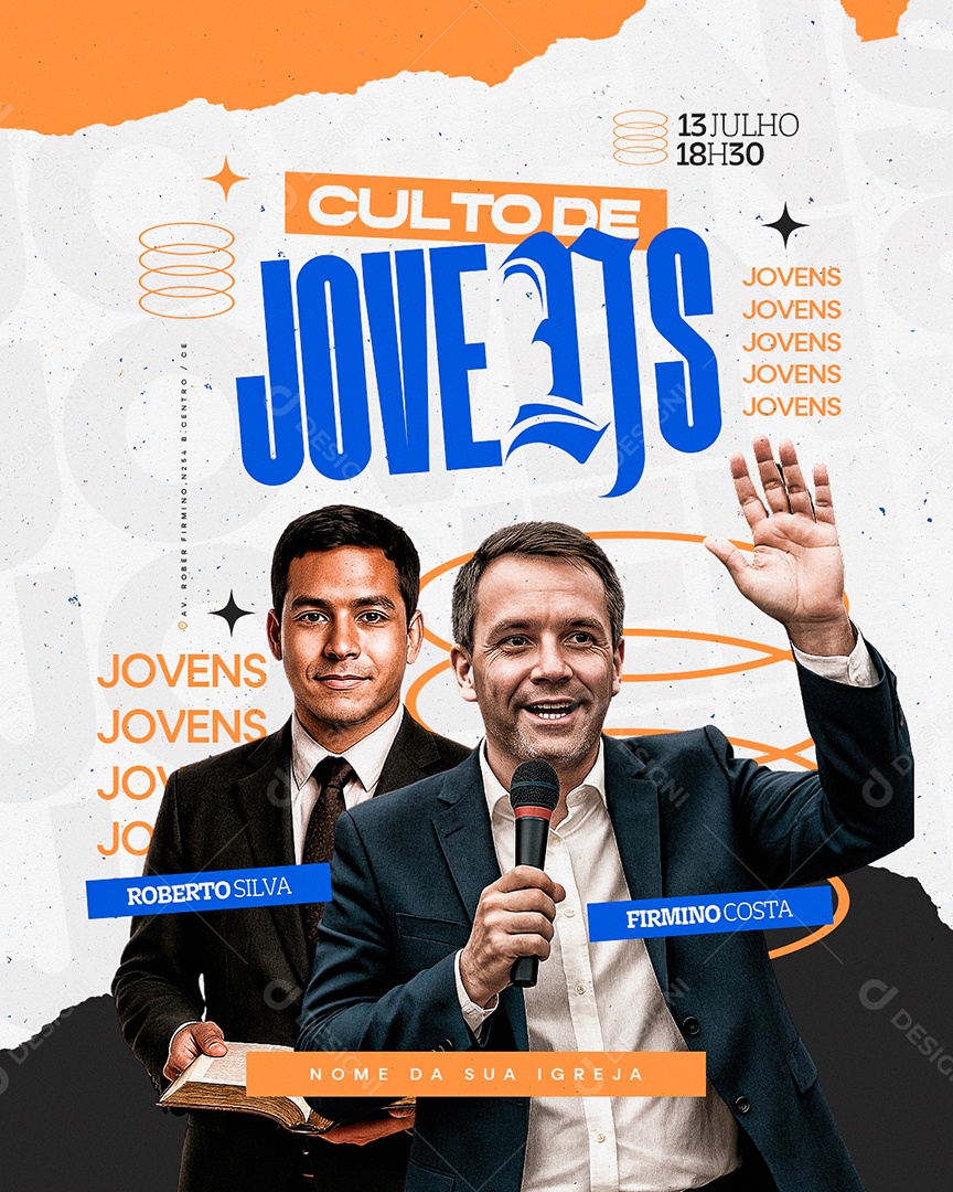 Flyer Gospel Culto de Jovens Social Media PSD Editável