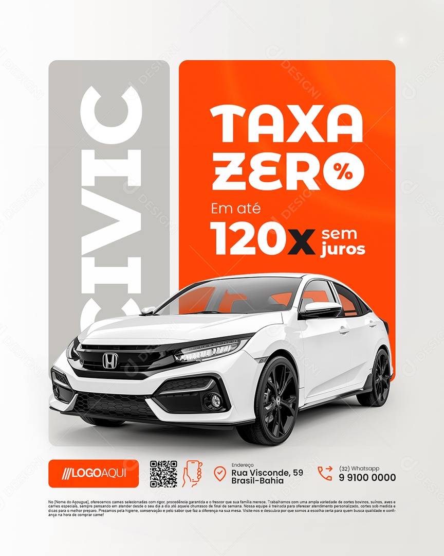Concessionária Taxa Zero em 120x Sem Juros Social Media PSD Editável