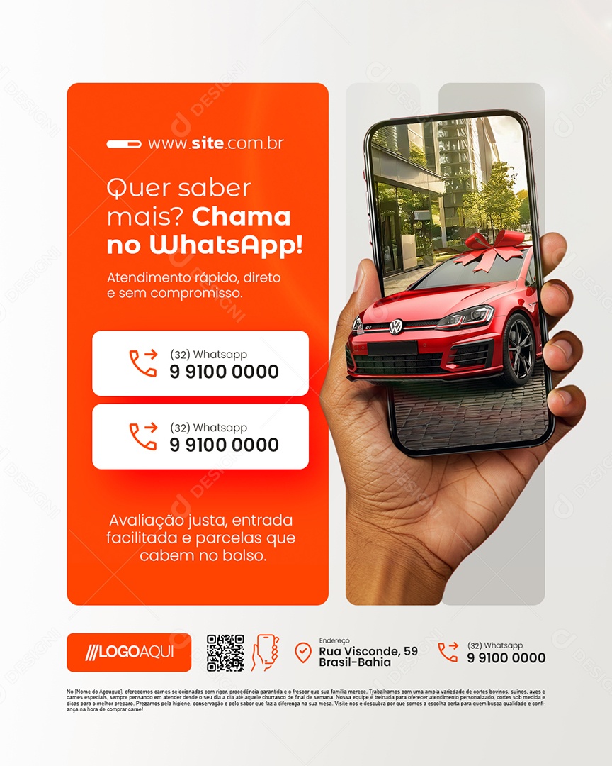 Concessionária Quer Saber Mais Chama no WhatsApp Social Media PSD Editável