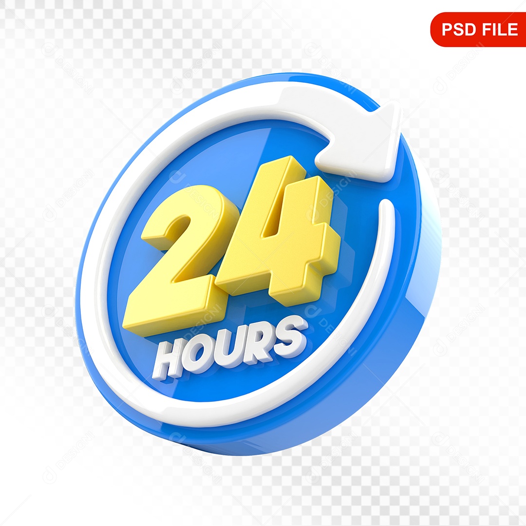 Elemento 3D Ícone 24 Hora Azul e Branco Para Composição PSD