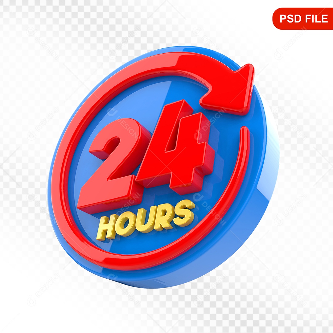 Elemento 3D Ícone 24 Hora Azul e Vermelho Para Composição PSD