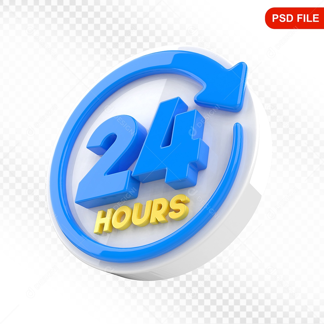 Elemento 3D Ícone 24 Hora Branco e Azul Para Composição PSD