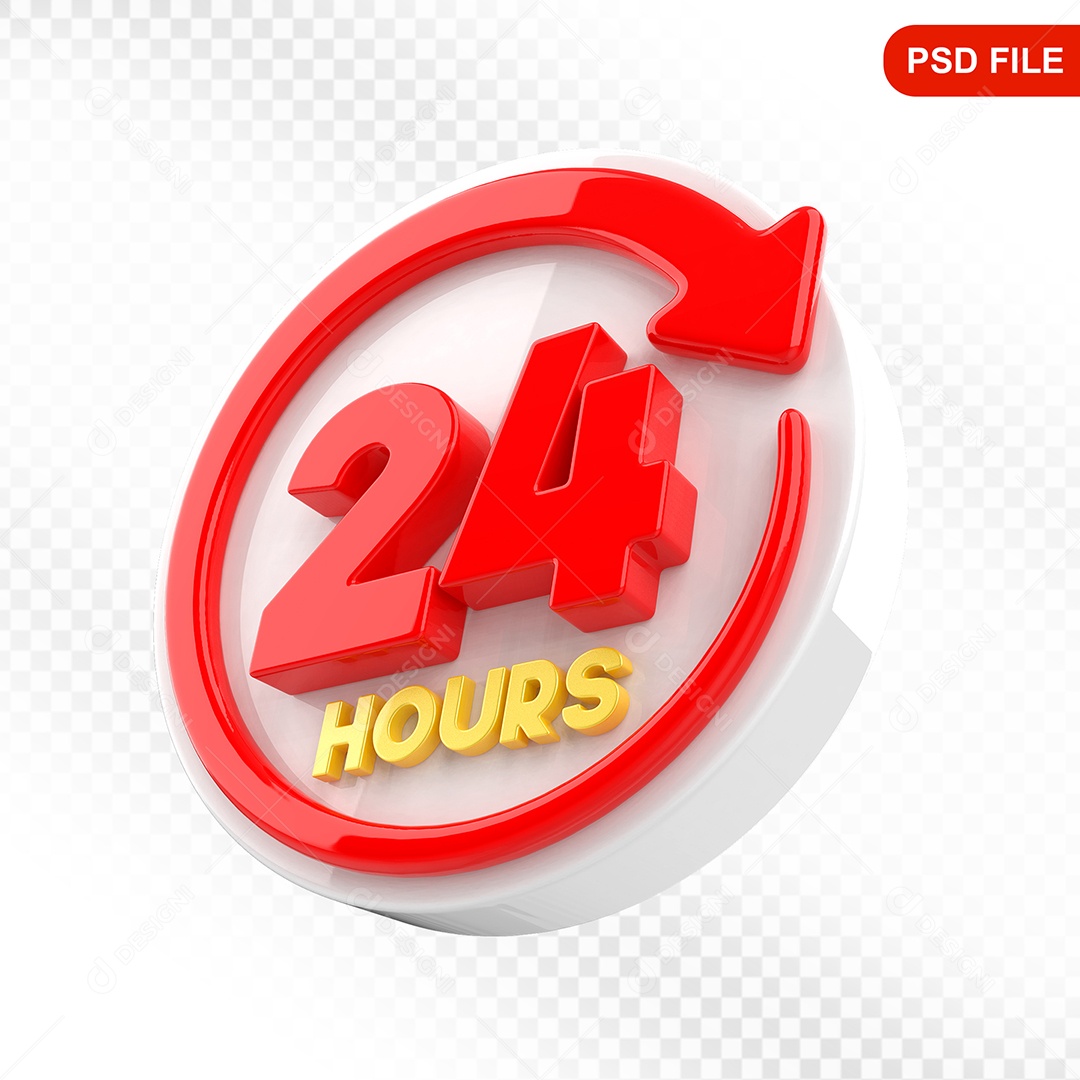 Elemento 3D Ícone 24 Hora Branco e Vermelho Para Composição PSD