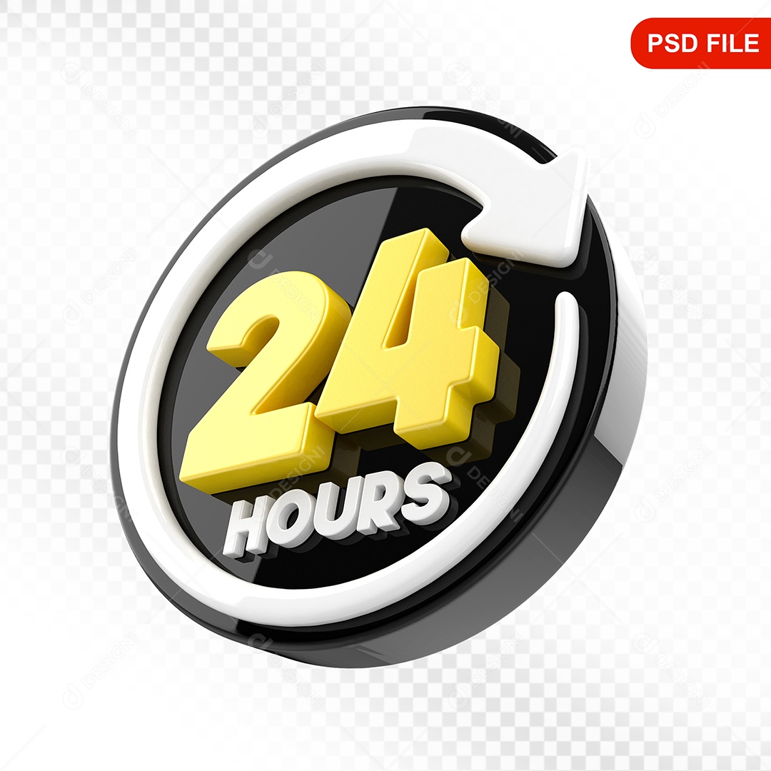 Elemento 3D Ícone 24 Hora Preto e Branco Para Composição PSD