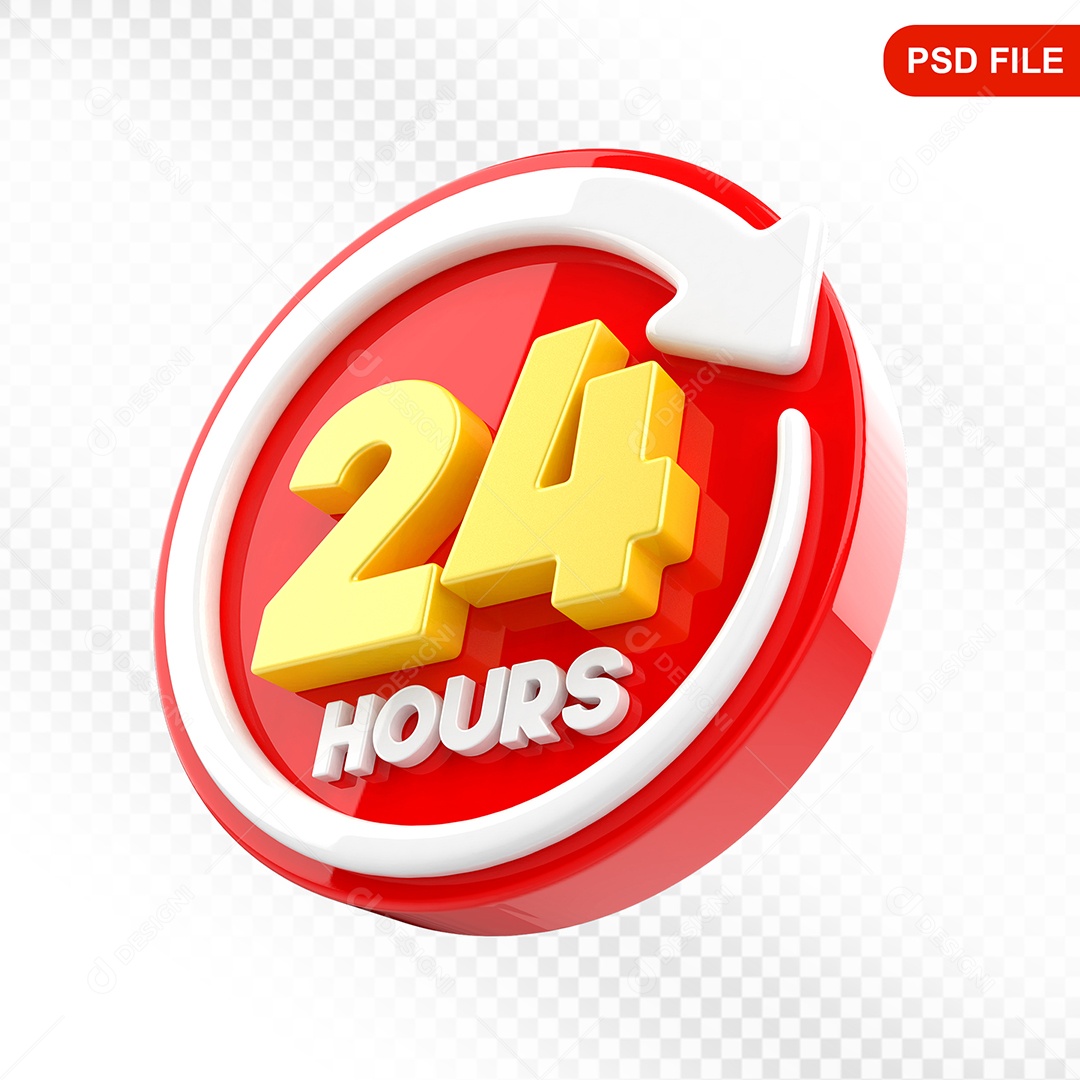 Elemento 3D Ícone 24 Hora Vermelho e Branco Para Composição PSD