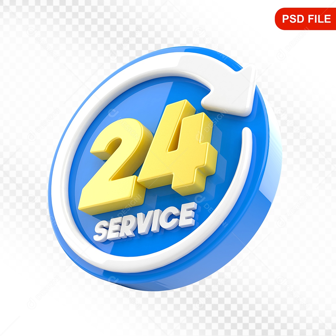 Elemento 3D Ícone Serviço 24 Hora Azul e Branco Para Composição PSD