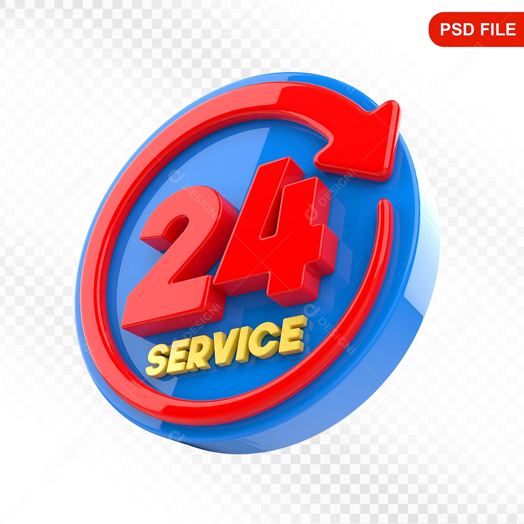 Elemento 3D Ícone Serviço 24 Hora Azul e Vermelho Para Composição PSD