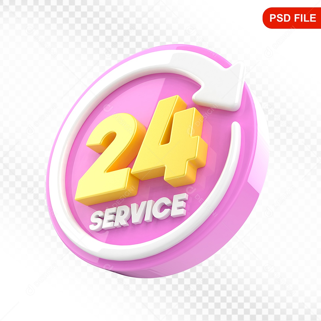 Elemento 3D Ícone Serviço 24 Hora Rosa e Branco Para Composição PSD