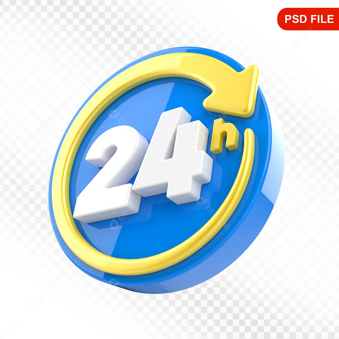 Elemento 3D Ícone 24 Hora Azul e Amarelo Para Composição PSD