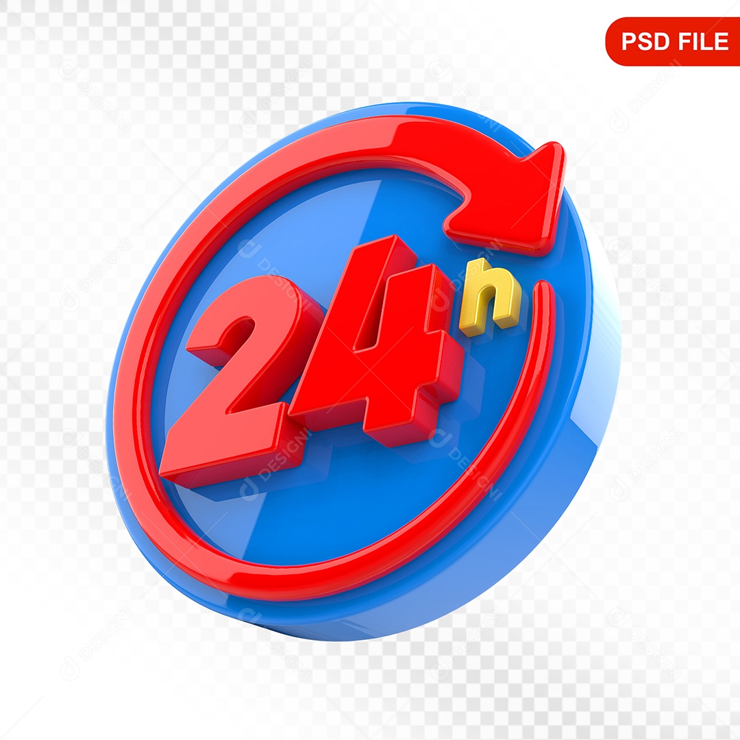 Elemento 3D Ícone 24 Hora Azul e Vermelho Para Composição PSD
