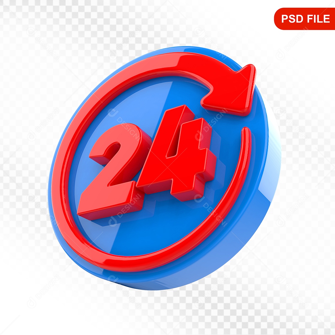 Elemento 3D Ícone 24 Hora Azul e Vermelho Para Composição PSD