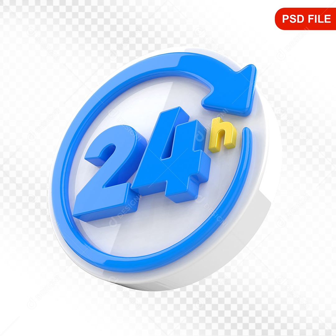 Elemento 3D Ícone 24 Hora Branco e Azul Para Composição PSD